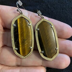 Kendra Scott Brown Tiger's Eye Gold-Tone Elle Drop Earrings